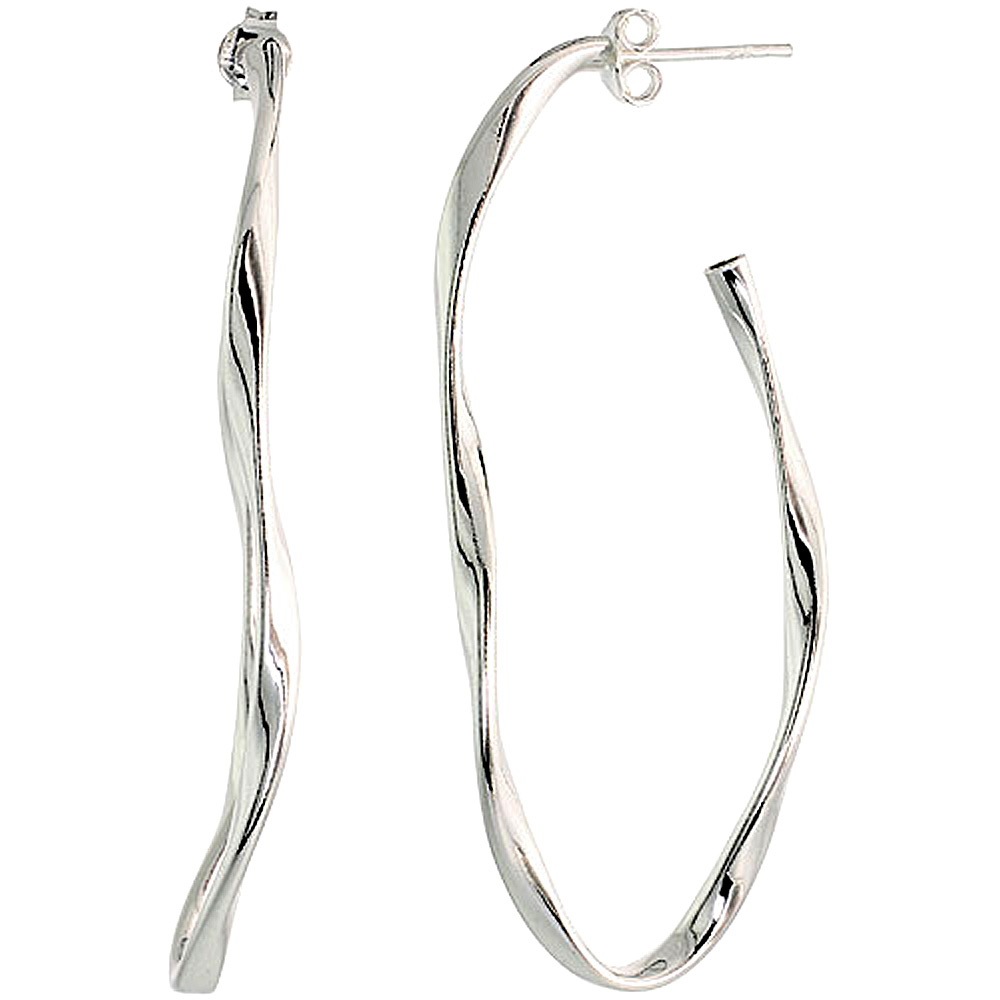 Sterling Silver Italian Hoop Earrings Twisted Oval Hoop Earrings 2 5/16 X 1 inch