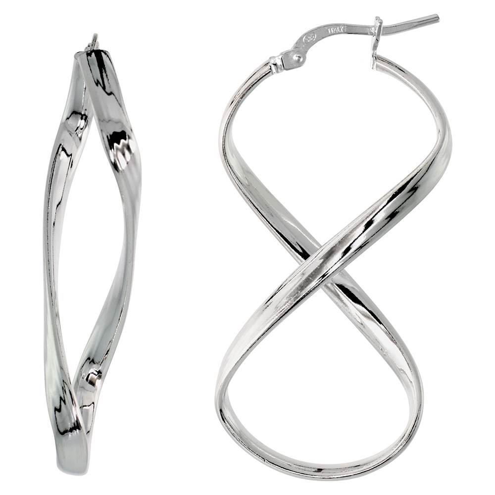 Sterling Silver Italian Infinity Hoop Earrings 2 X 1 1/16 inch