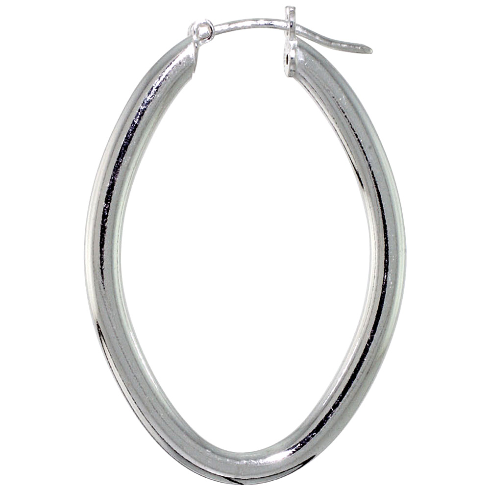 Sterling Silver Italian Hoop Earrings 3mm thin Oval