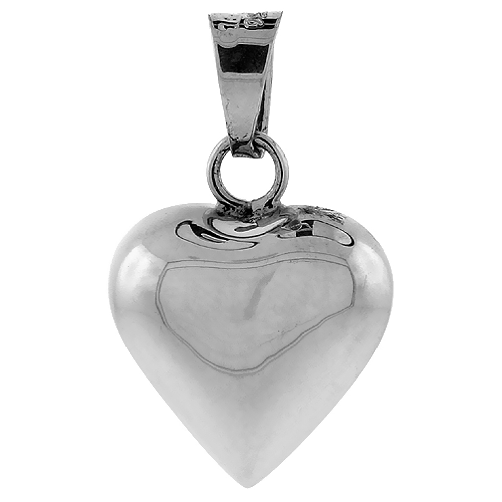Sterling Silver 7/8 inch Harmony Heart Pendant, with snake chain.