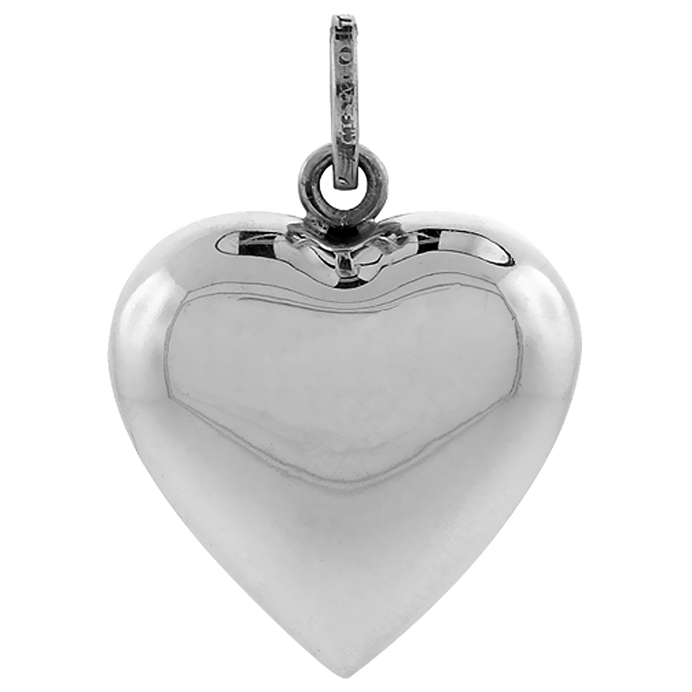 Sterling Silver 1 inch Harmony Heart Pendant, with snake chain.