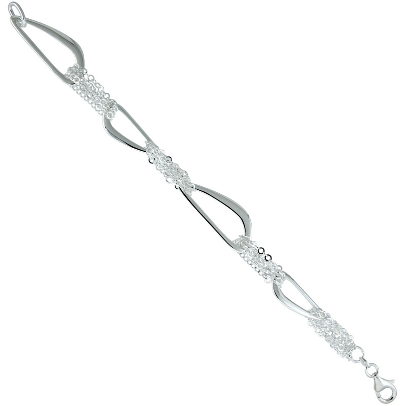 Sterling Silver Freeform Cut Outs Rolo Link Chain Bracelet & Necklace in 7 & 16 inches long