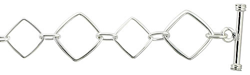 Sterling Silver Square Cut Outs Toggle Bracelet, 11/16 inch wide