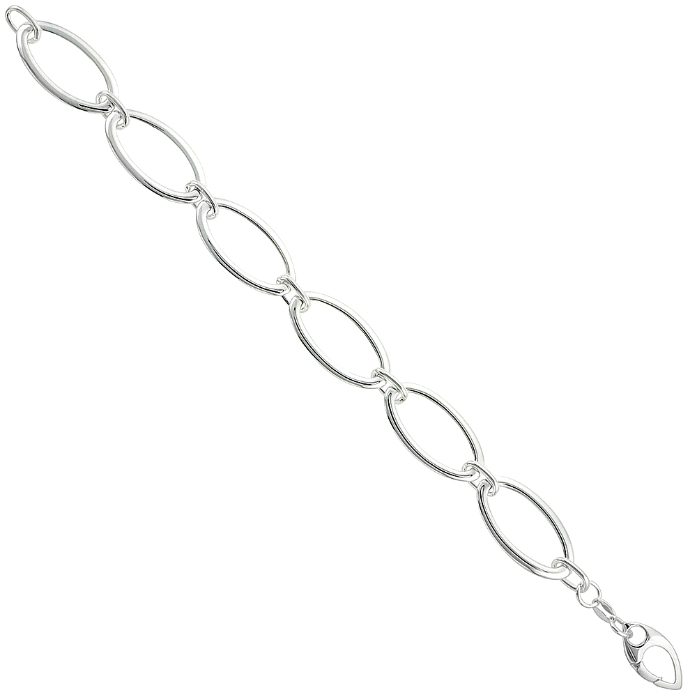 Sterling Silver Oval Link Bracelet, 1/2 inch wide 