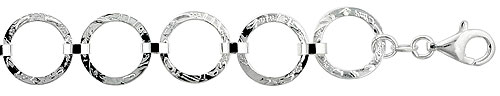 Sterling Silver Circle Link Bracelet Diamond Cut, 11/16 inch wide