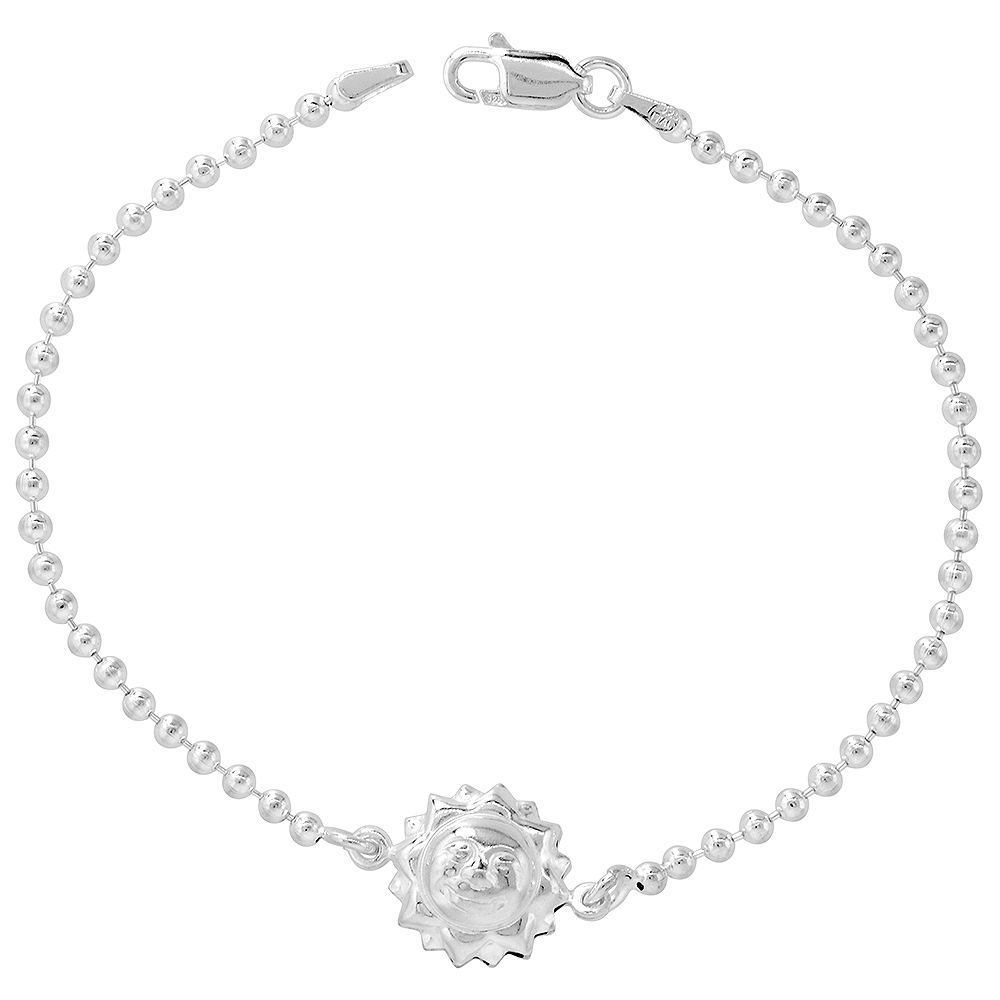 Sterling Silver Puffy Sun Bracelet for Women & Girls 7 inch long
