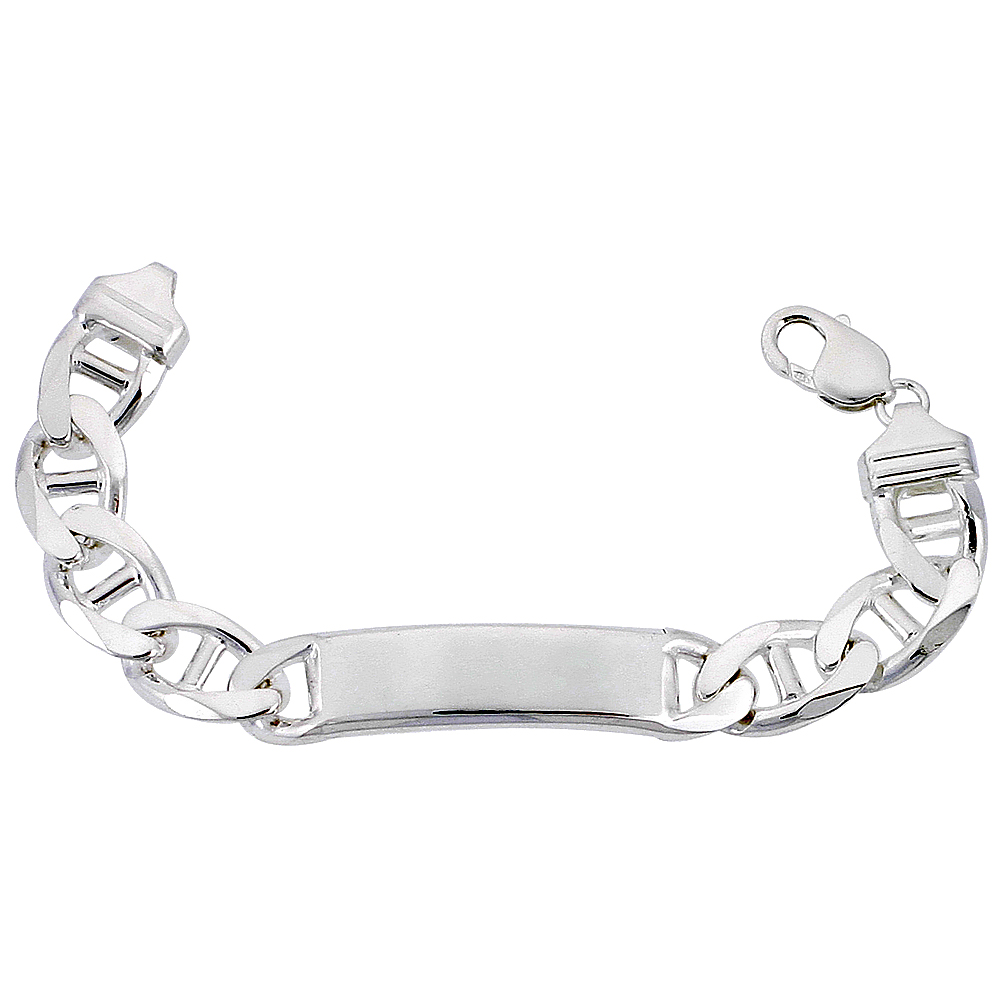 Sterling Silver ID Bracelet Mariner Link Heavy 1/2 inch wide Nickel Free Italy, sizes 8 - 9 inch