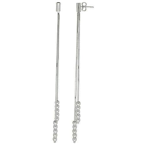 Sterling Silver Long Drop Earrings 2-Strand Beads 3 3/4 inches Italy