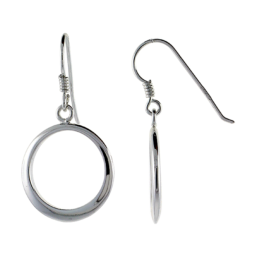 Sterling Silver Circle Cut-Out Dangling Earrings Rhodium Finish, 1 1/2 inch long