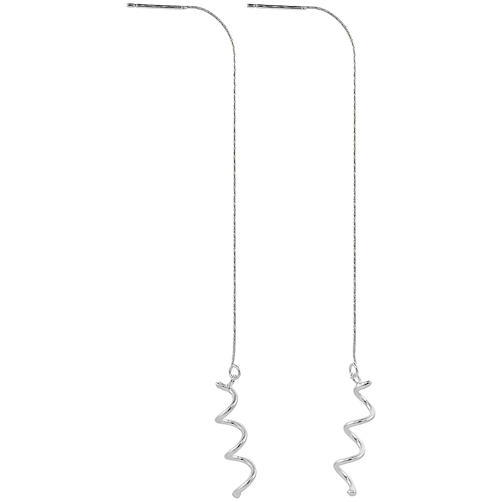 Sterling Silver Dangle Spiral Threader Earrings for Women Italy 5 inch long