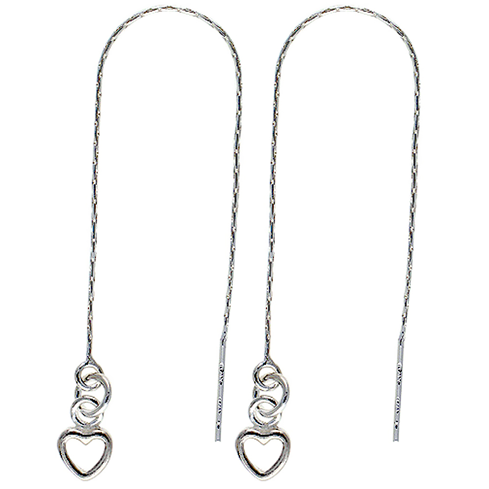 Sterling Silver Threader Earrings Open Heart Dangle 4 1/2 inch long