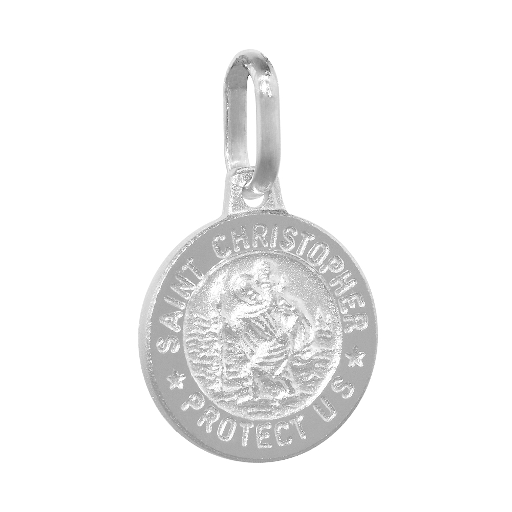 12mm Dainty Sterling Silver St Christopher Medal Necklace 1/2 inch Round Nickel Free Italy