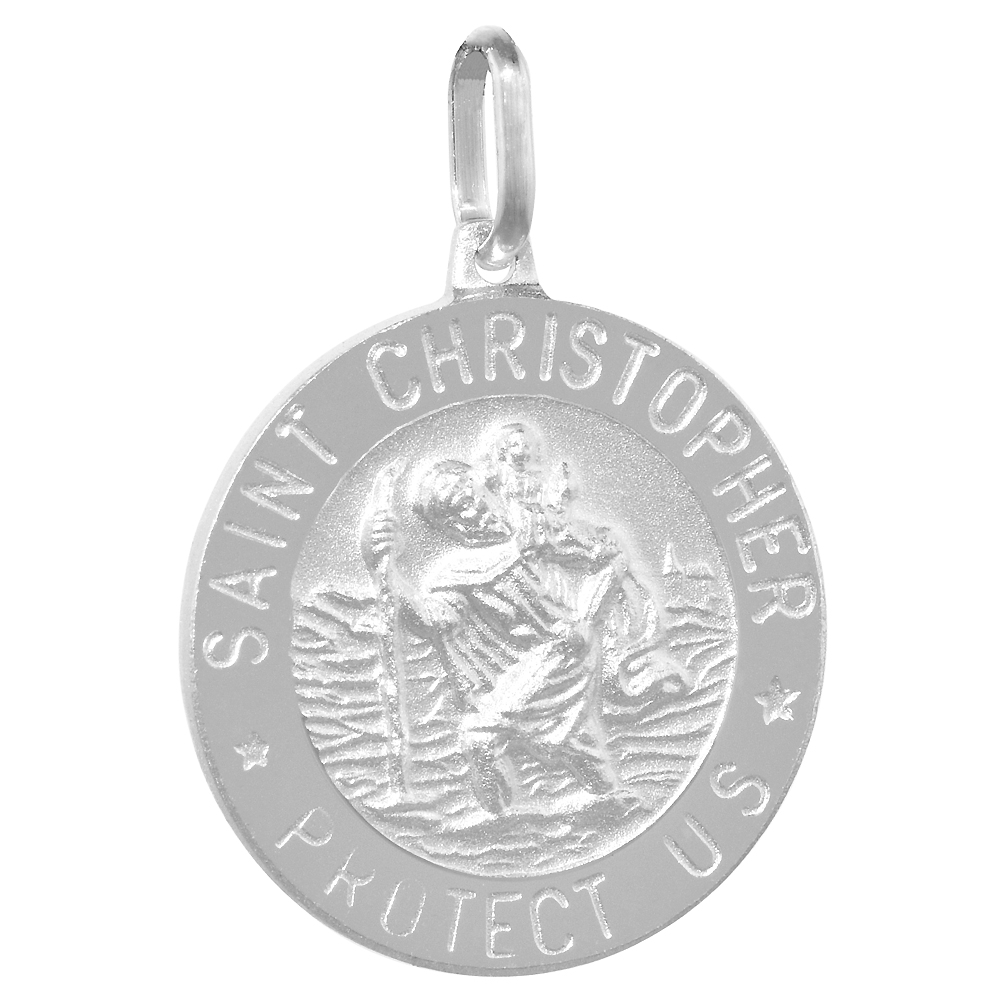 21mm Sterling Silver St Christopher Medal Necklace 7/8 inch Round Nickel Free Italy with Stainless Steel Chain