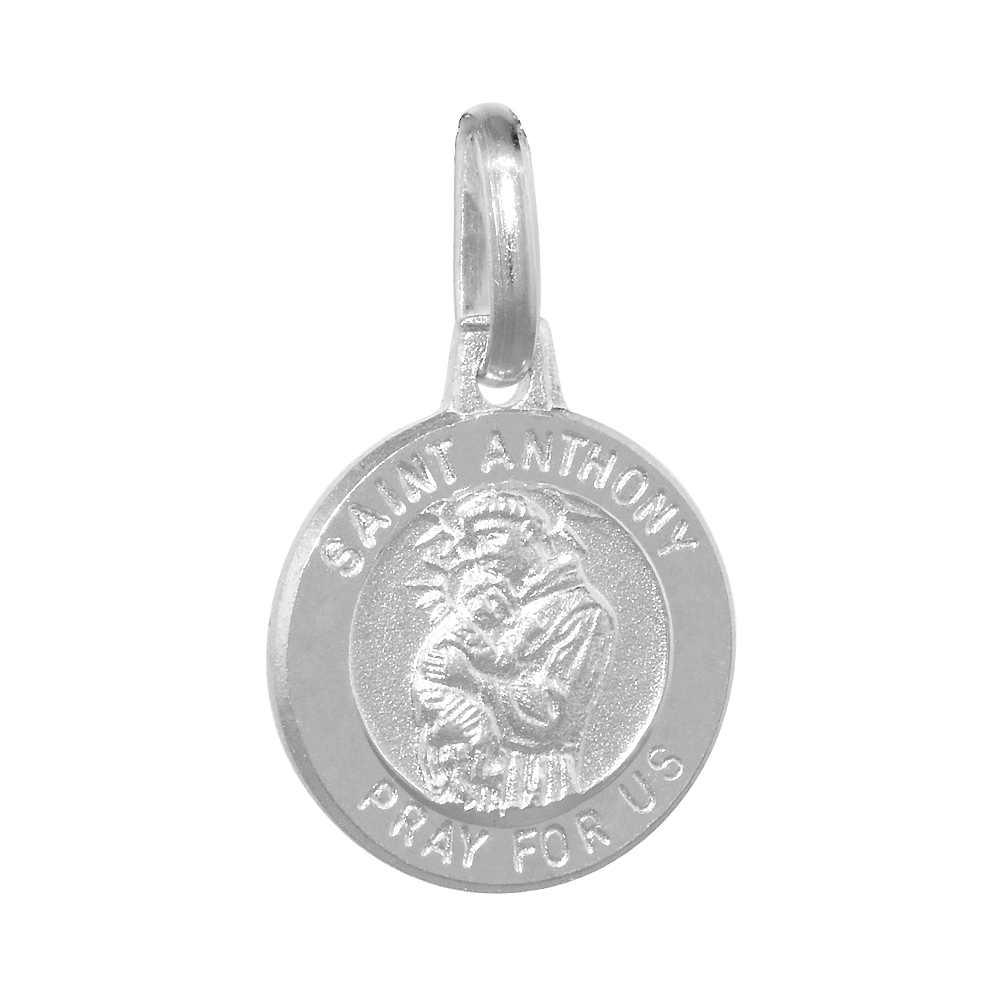 12mm Dainty Sterling Silver St Anthony Medal Necklace 1/2 inch Round Nickel Free Italy with Stainless Steel Chain