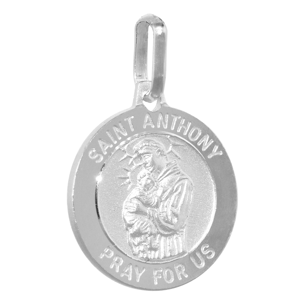 15mm Dainty Sterling Silver St Anthony Medal Necklace 5/8 inch Round Nickel Free Italy with Stainless Steel Chain