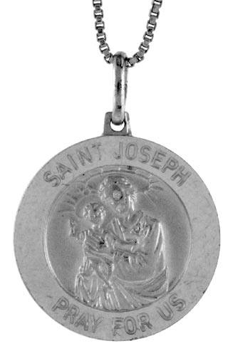 21mm Sterling Silver St Joseph Medal Necklace Round Nickel Free Italy 7/8 inch