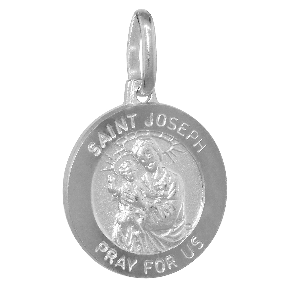 15mm Dainty Sterling Silver St Joseph Medal Necklace 5/8 inch Round Nickel Free Italy with Stainless Steel Chain