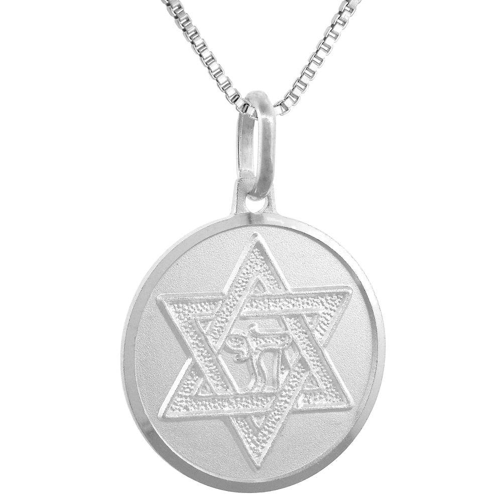 Sterling Silver Star of David Medal Necklace 3/4 inch Round Italy