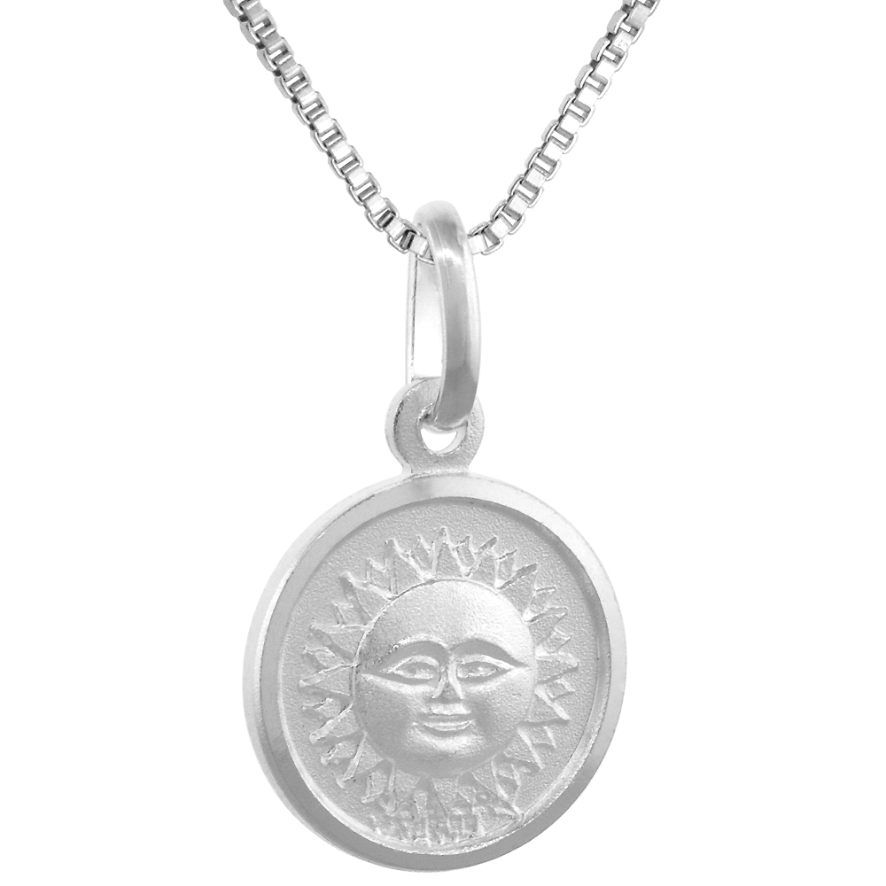 Sterling Silver Sun Necklace Round Italy 1/2 inch