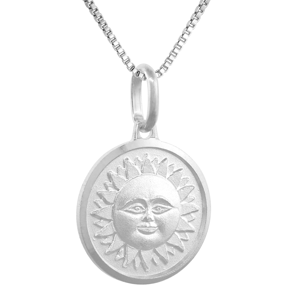 Sterling Silver Smiling Sun Necklace Round Italy 5/8 inch