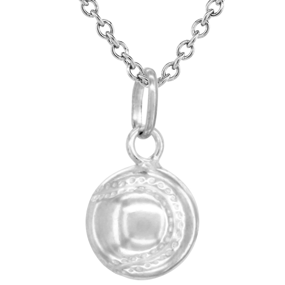 Sterling Silver Baseball Necklace 3-D Hollow with 24 inch Surgical Steel Chain Italy, 1/2 inch,