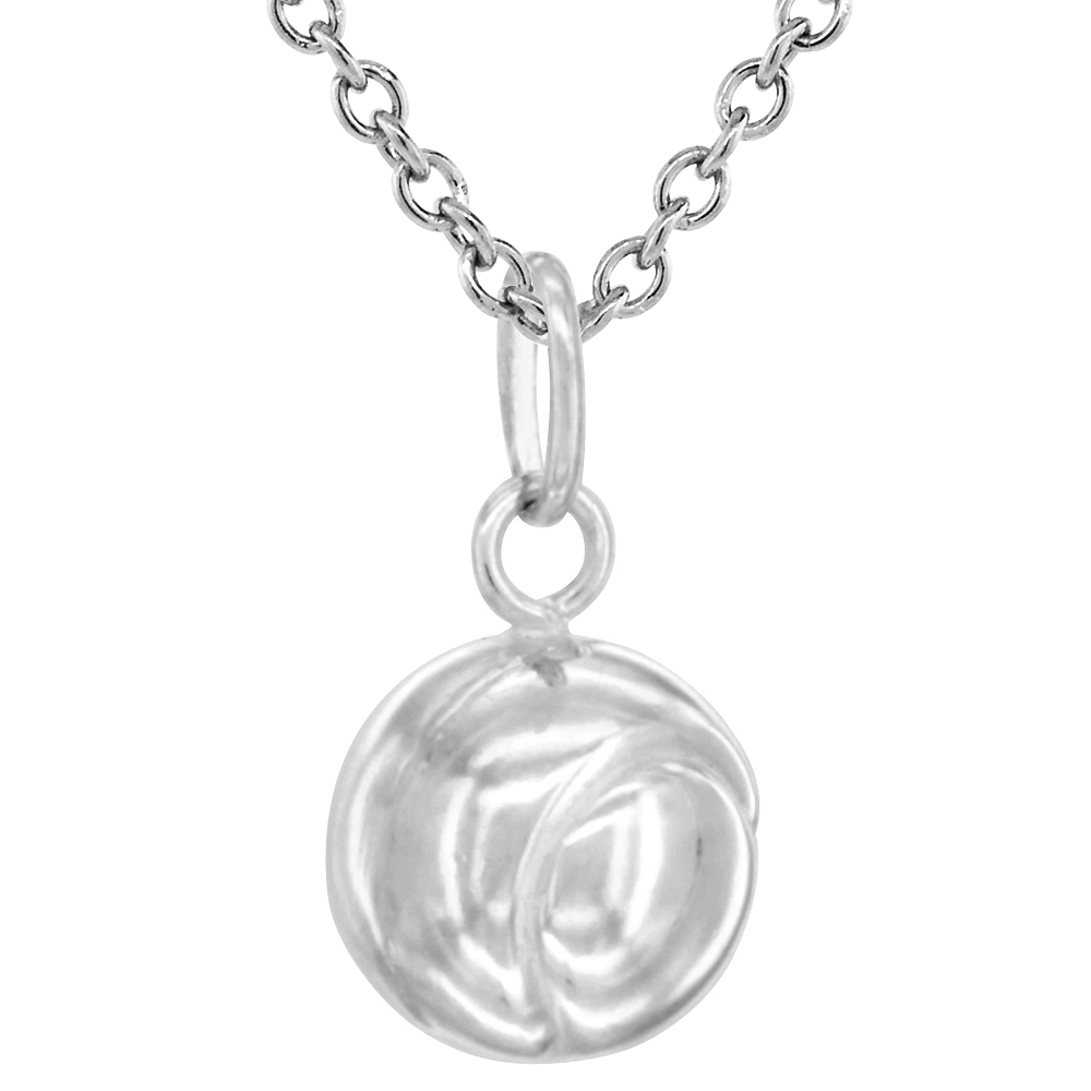 Sterling Silver Tennis Ball Necklace 3-D Hollow with 24 inch Surgical Steel Chain Italy, 1/2 inch,