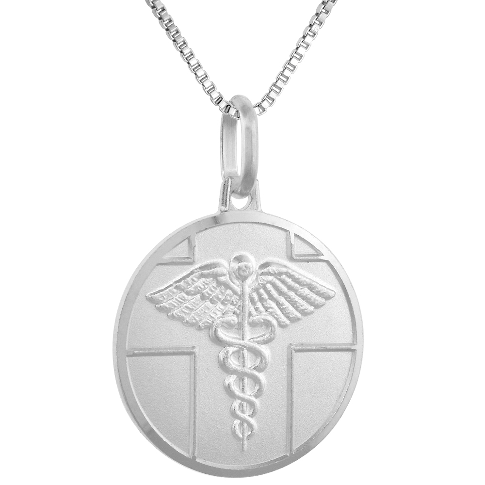 Sterling Silver Medical Alert Necklace Round Italy 3/4 inch