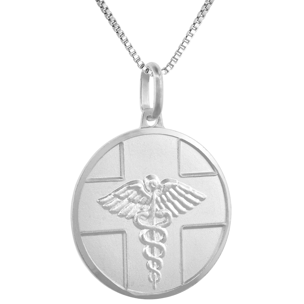 Sterling Silver Medical Alert Necklace Round Italy 7/8 inch