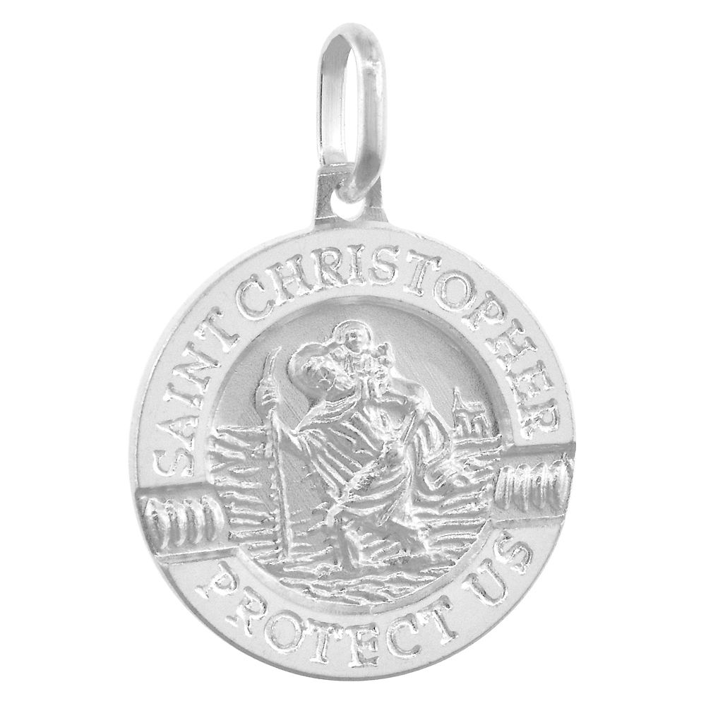 18mm Sterling Silver St Christopher Medal Necklace 3/4 inch Nickel Free Italy
