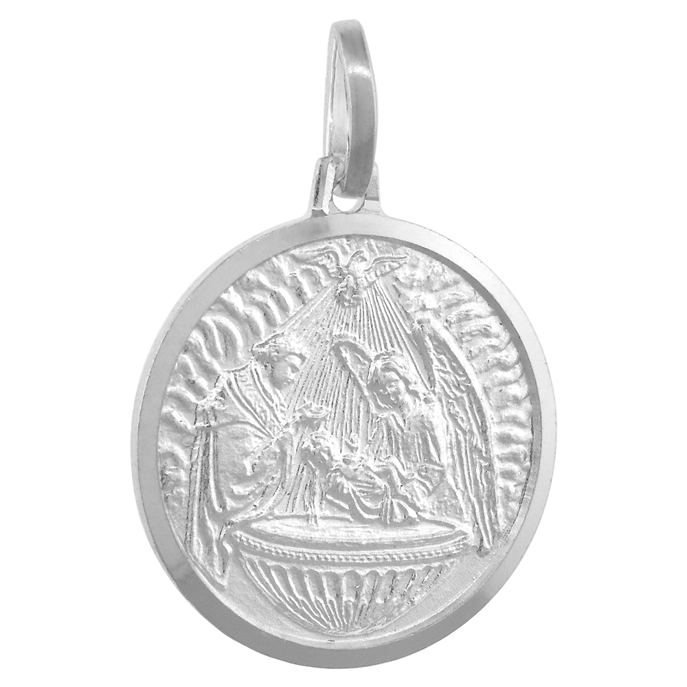 18mm Sterling Silver Baptism Medal Necklace 3/4 inch Nickel Free Italy with Stainless Steel Chain