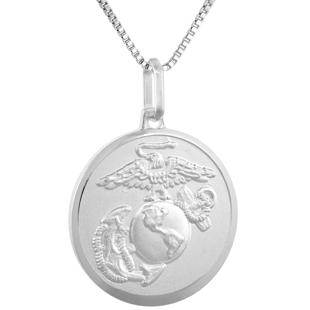 Sterling Silver Eagle Globe and Anchor Necklace EGA 7/8 inch Round
