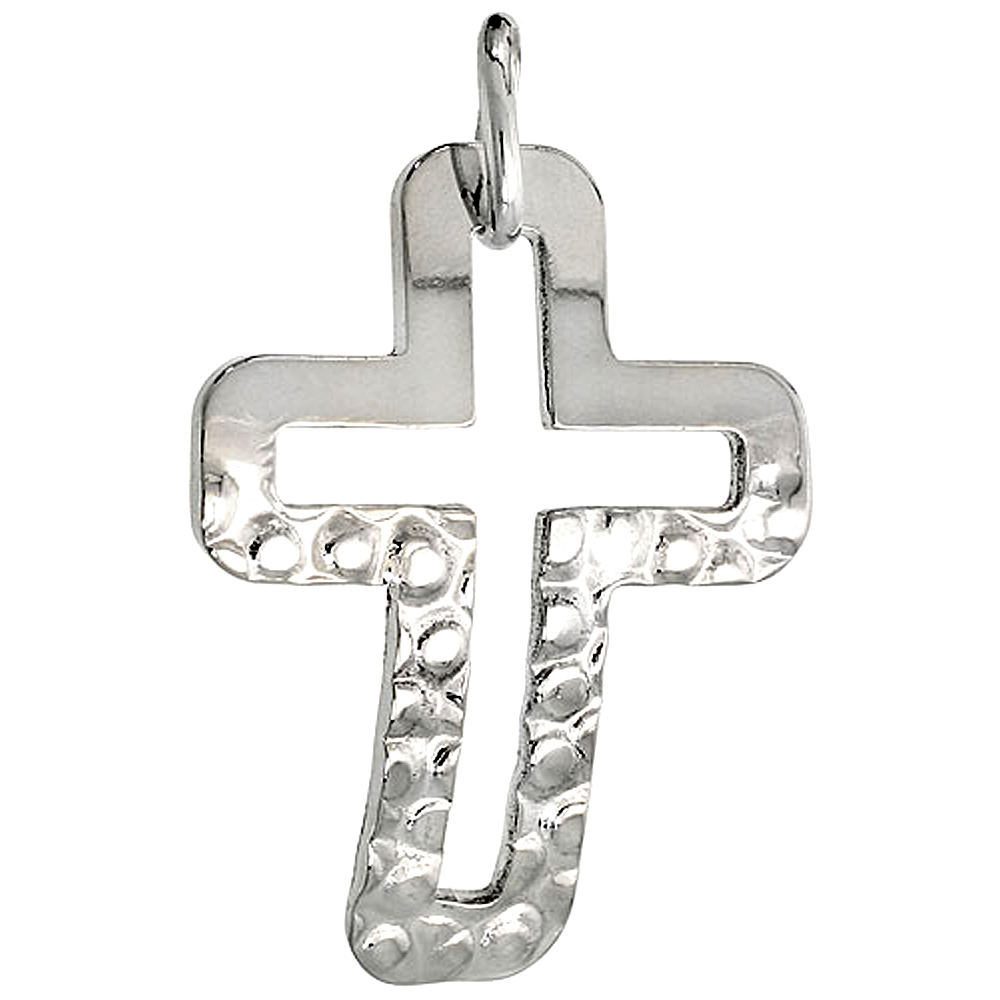 Sterling Silver Cross Necklace with 24 inch Surgical Steel Chain Italy, 1 1/16 inch
