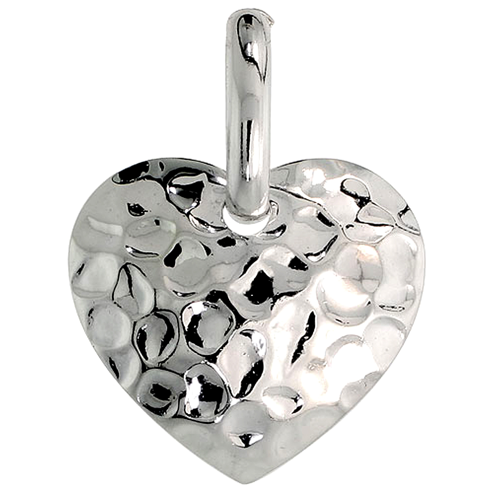 Sterling Silver Heart Necklace with 24 inch Surgical Steel Chain Italy, 3/4 inch