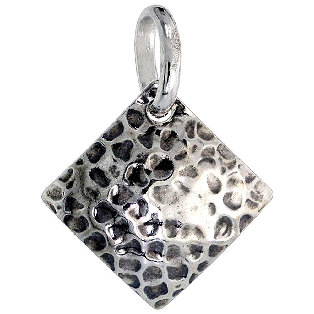 Sterling Silver Square Necklace with 24 inch Surgical Steel Chain Italy, 1 inch