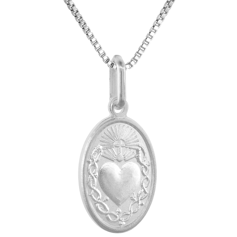 Very Tiny Sterling Silver Guadalupe Medal Necklace 5//8 inch Oval Italy 0.8mm Chain