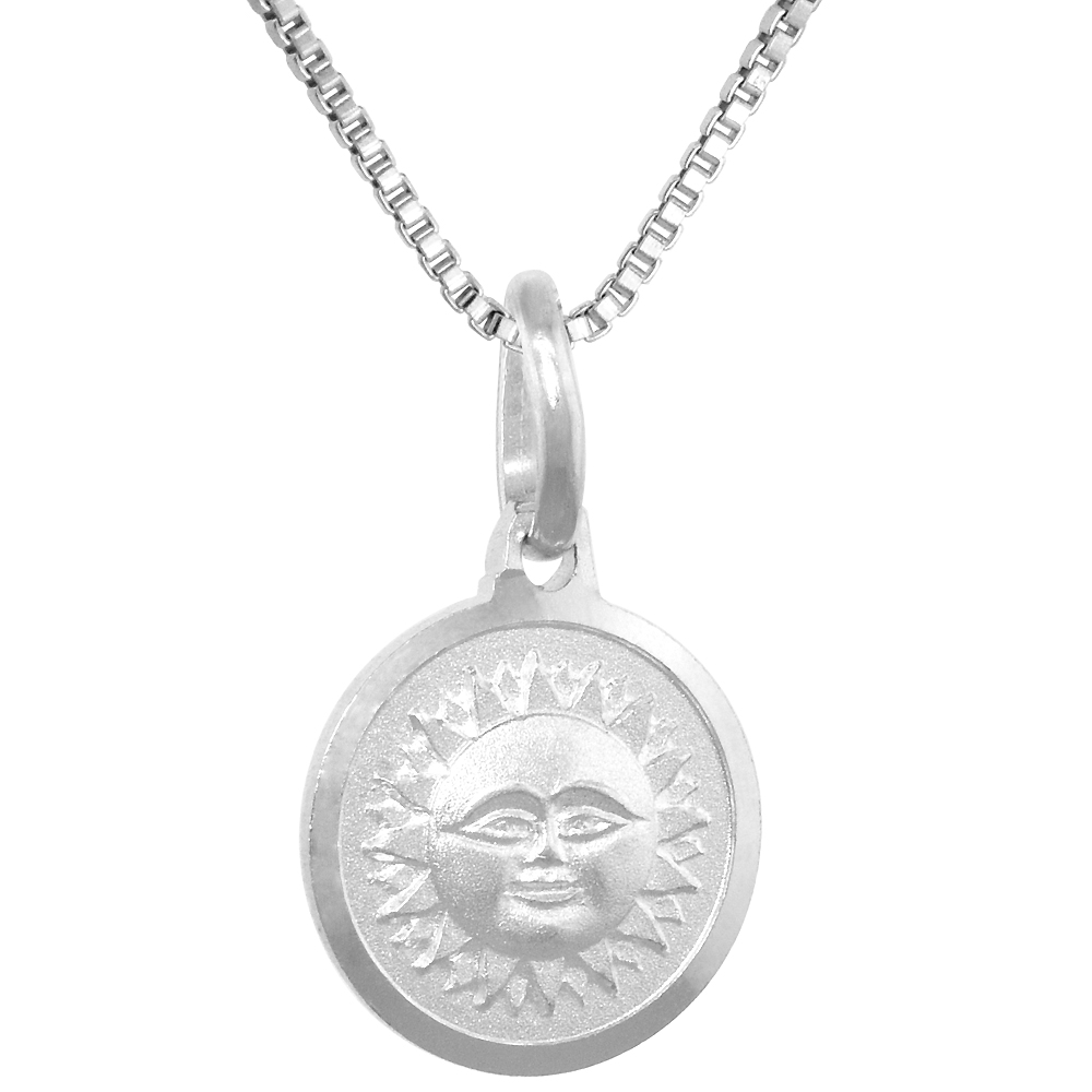 Dainty Sterling Silver Sun & Moon Reversible Medal Necklace 5/8 inch Round Italy
