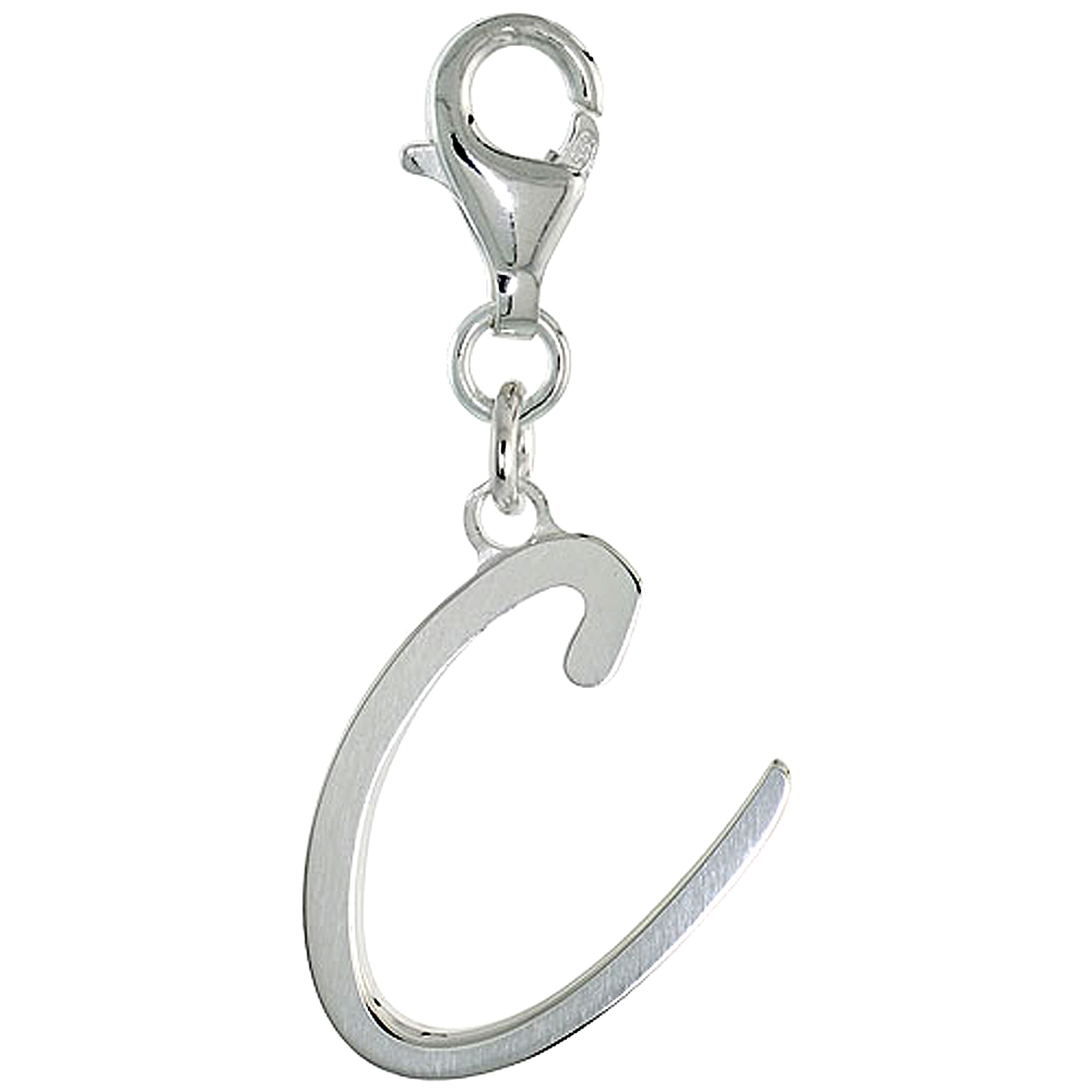 Sterling Silver Block Initial Charm C Alphabet Pendant Lobster Claw Clasp High Polished, 7/8 inch