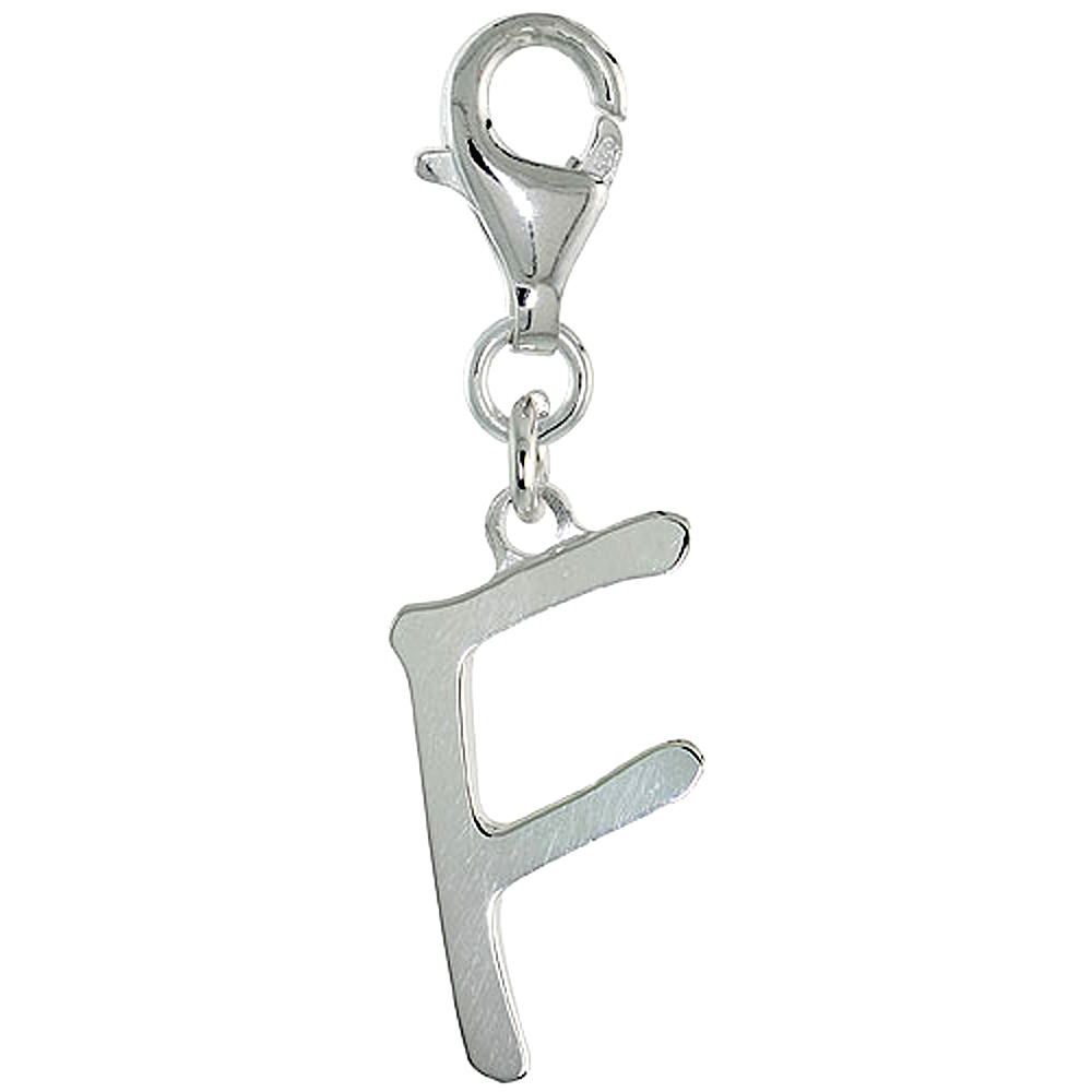 Sterling Silver Block Initial Charm F Alphabet Pendant Lobster Claw Clasp High Polished, 7/8 inch