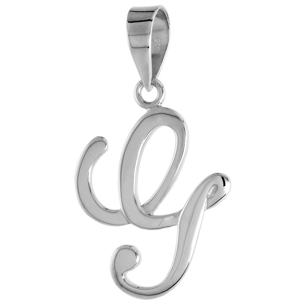 Sterling Silver Script Initial Letter G Alphabet Pendant Flawless Polish, 1 1/2 inch high