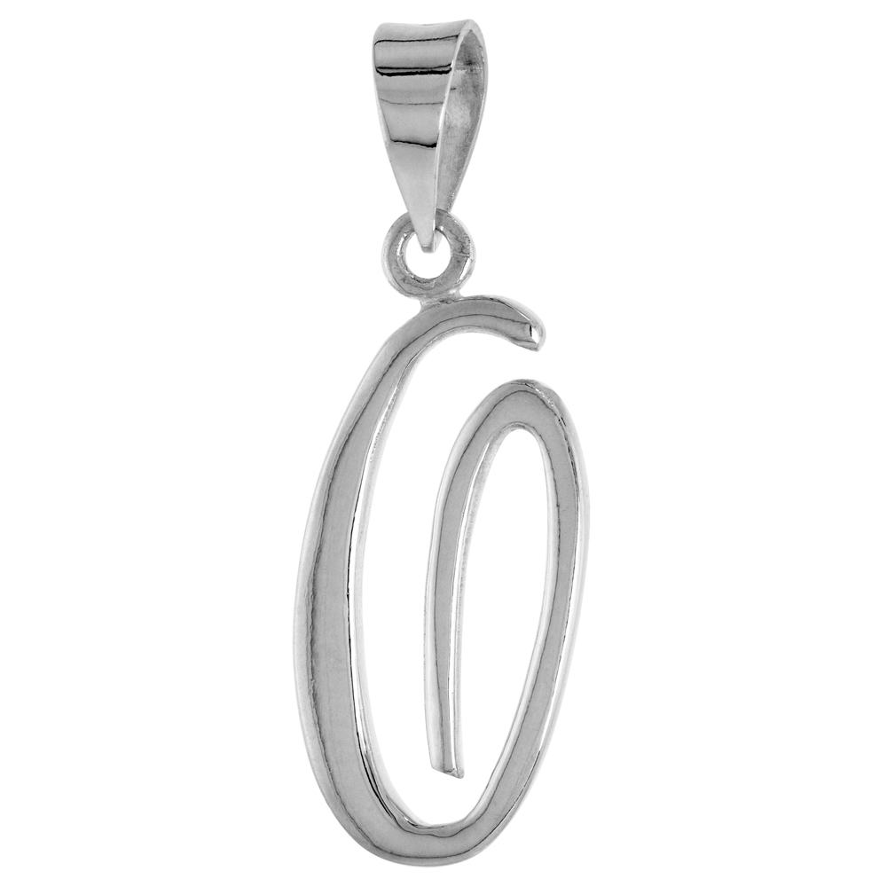 Sterling Silver Script Initial Letter O Alphabet Pendant Flawless Polish, 1 1/2 inch high