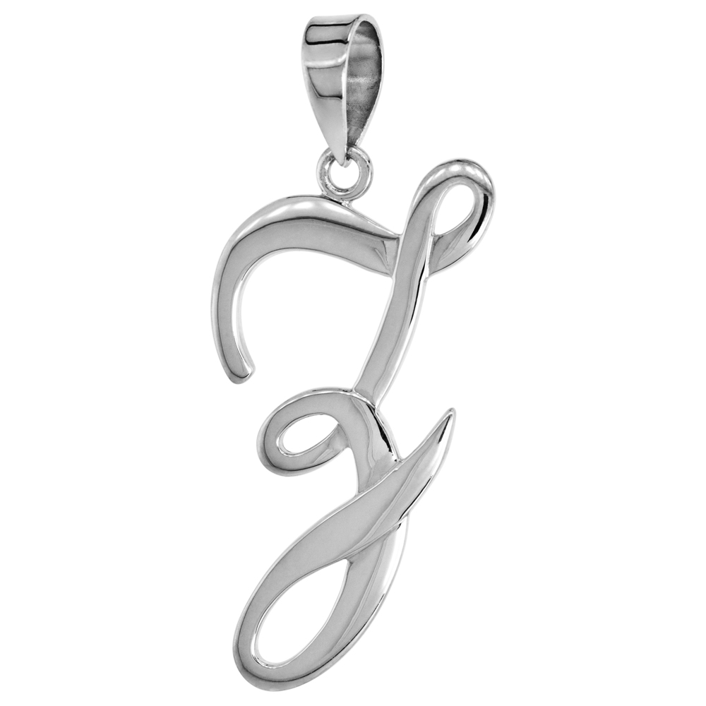 Sterling Silver Script Initial Letter Z Alphabet Pendant Flawless Polish, 1 1/2 inch high