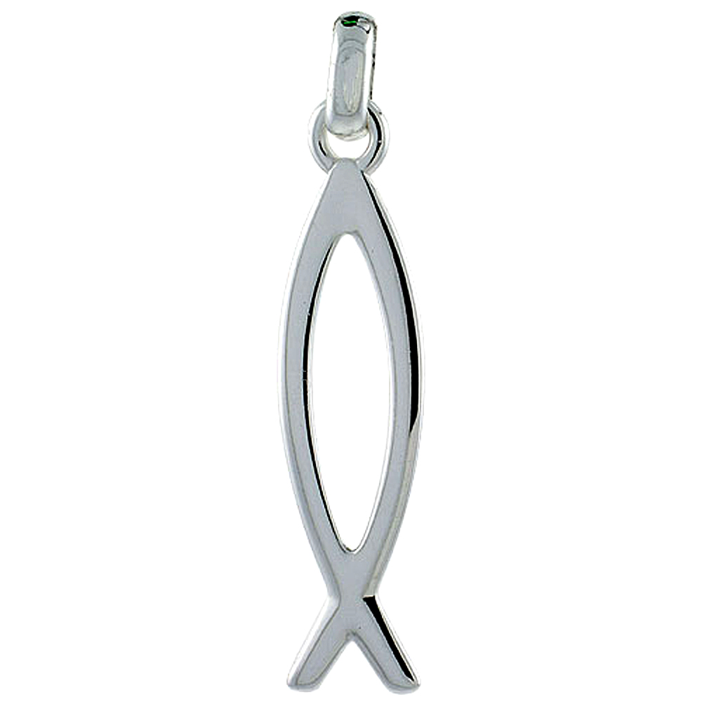 Sterling Silver Christian Fish Ichthys Pendant Cut Out Pattern, 2 inch