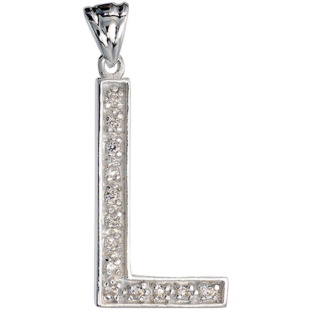 Sterling Silver Cubic Zirconia Block Initial Letter L Alphabet Pendant Large, 1 5/8 inch