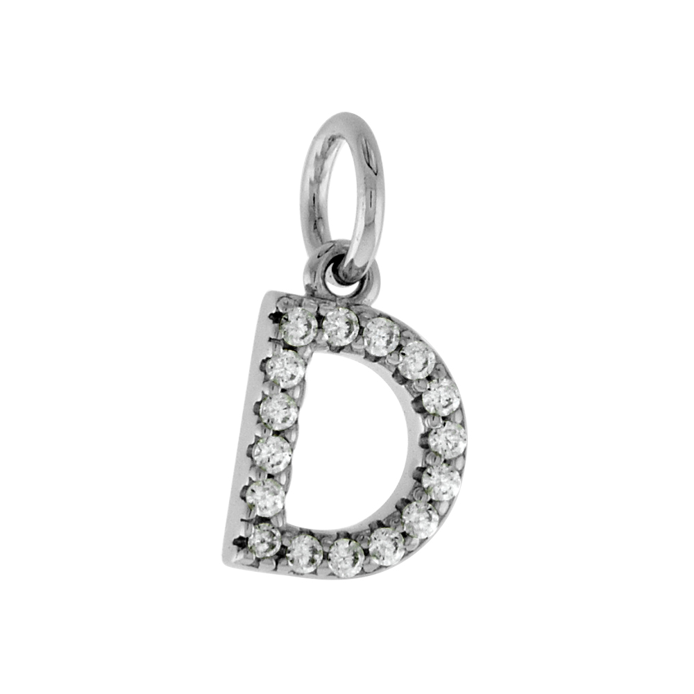 Very Tiny Sterling Silver CZ Block Initial D Pendant for Women Rhodium Finish 1/4 inch tall