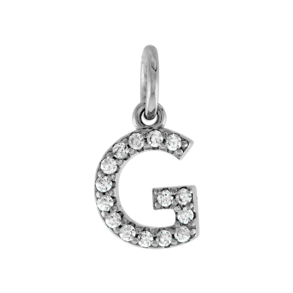 Very Tiny Sterling Silver CZ Block Initial G Pendant for Women Rhodium Finish 1/4 inch tall