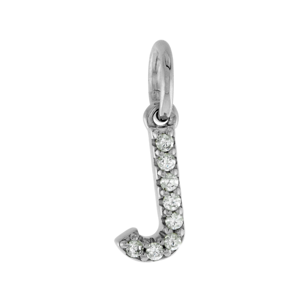 Very Tiny Sterling Silver CZ Block Initial J Pendant for Women Rhodium Finish 1/4 inch tall