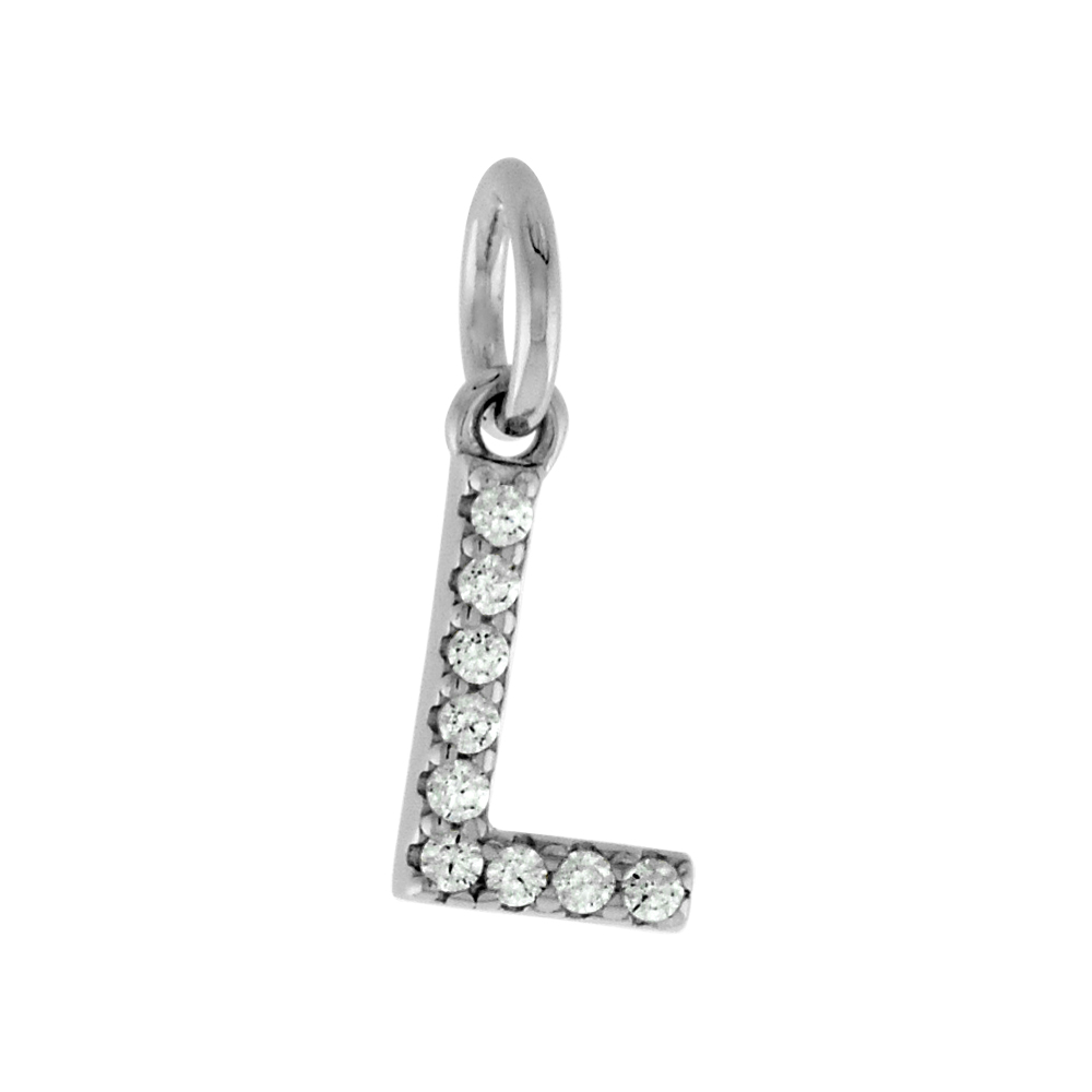 Very Tiny Sterling Silver CZ Block Initial L Pendant for Women Rhodium Finish 1/4 inch tall