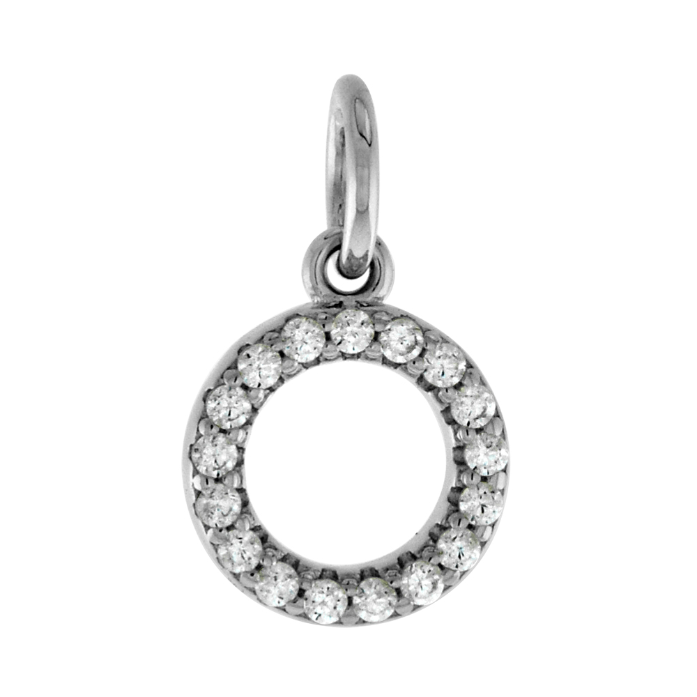 Very Tiny Sterling Silver CZ Block Initial O Pendant for Women Rhodium Finish 1/4 inch tall
