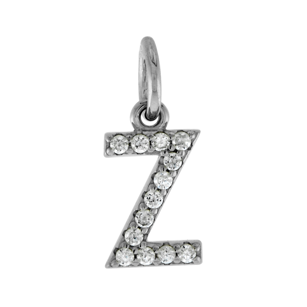 Very Tiny Sterling Silver CZ Block Initial Z Pendant for Women Rhodium Finish 1/4 inch tall