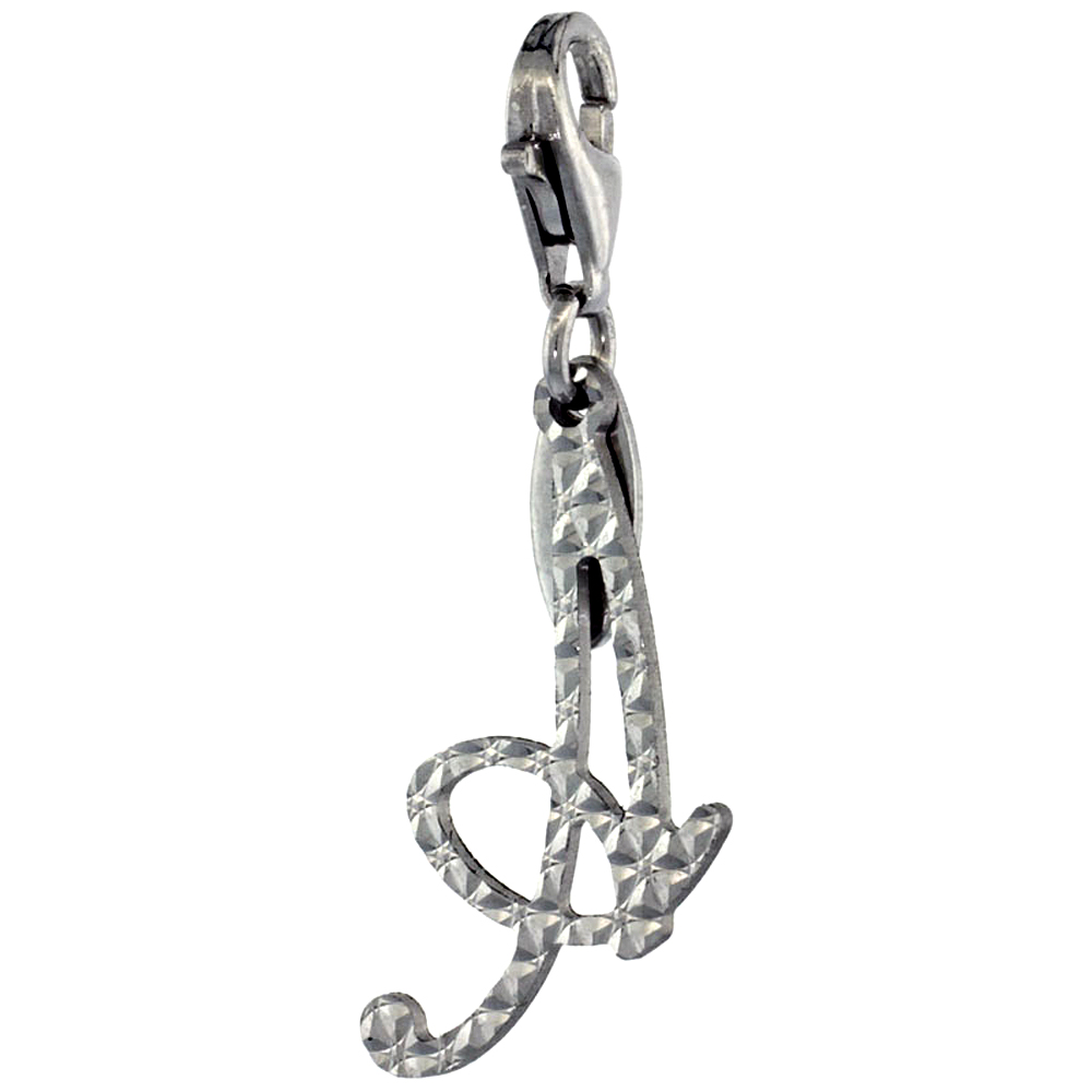 Sterling Silver Alphabet Pendant Script Initial A Charm with Lobster Clasp Diamond Cut Women Italy 3/4 inch